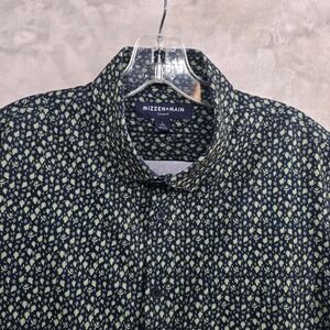 Mizzen+Main Size L Trim Leeward Short Sleeve Button Up Shirt Navy Leaf Print